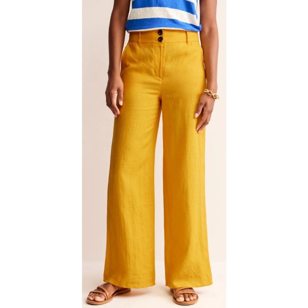 Boden Westbourne Artisan Gold Wide-Leg Linen Blend Pants in Mustard Yellow NWT
